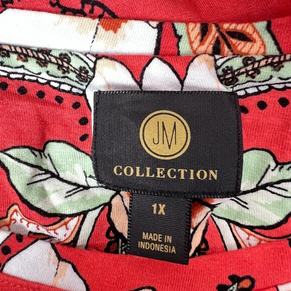JM Collection Womens Size 1X Coral Floral Print 3/4 Sleeve Top - Picture 8 of 11